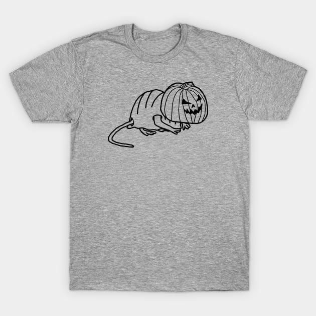 Cute Rat Wearing Halloween Horror Costume Minimal Line Art T-Shirt by ellenhenryart